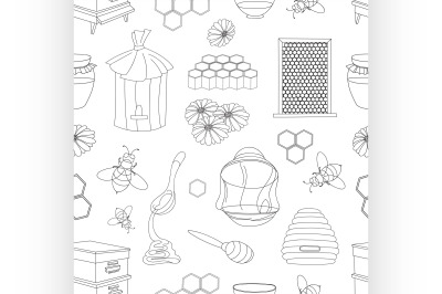 Honey pattern. Design with apiary sketch elements.