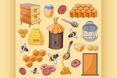 Honey set. Design with apiary sketch elements.