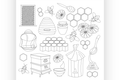 Honey set. Design with apiary sketch elements.