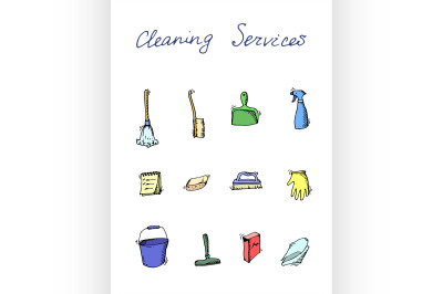 cleaning services doodle icon set