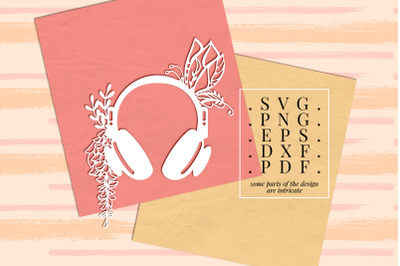 Headphone 4 Papercut Template, Music Lover Vinyl, SVG, PDF