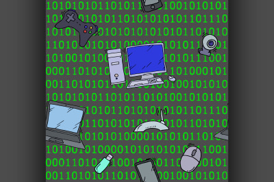 A vector seamless pattern of hand drawn doodles of electronic gadgets