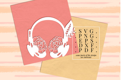 Headphones 6 Papercut Template, Music Lover Vinyl, SVG, PDF