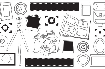 Hand drawn vector illustration set of photography sign