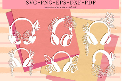 Bundle Of 6 Headphones Papercut Templates, SVG, PDF, DXF