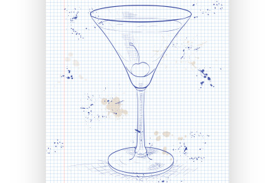 Alcoholic cocktail Rose on a notebook page