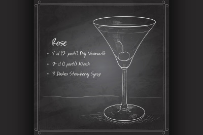 Alcoholic cocktail Rose on black board