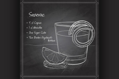 Classic sazerac cocktail on black board