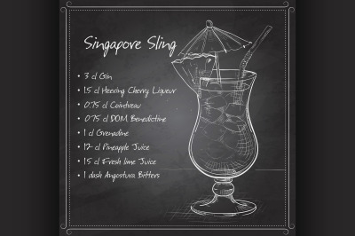 The Singapore Sling cocktail on black board