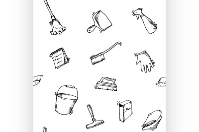 Seamless doodle pattern of house cleaning icons