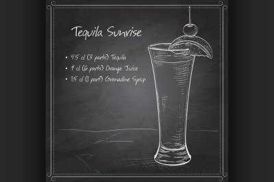 Tequila sunrise realistic cocktail on black board