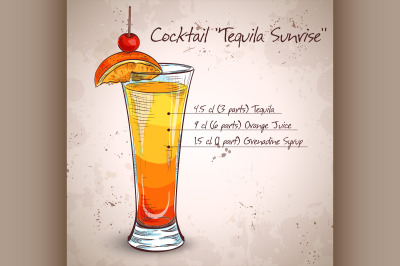 Tequila sunrise realistic cocktail