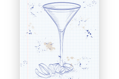 Cocktail Vesper mixed drink on a notebook page