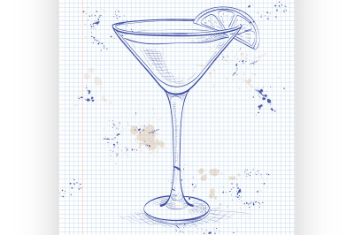 White Lady Cocktail on a notebook page