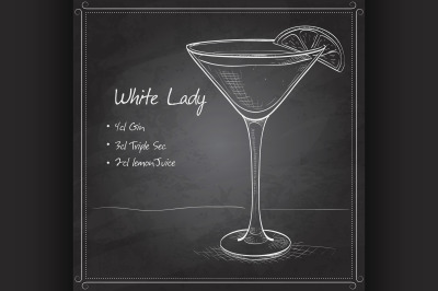 White Lady Cocktail on black board