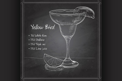 Yellow Bird is a cocktail on black board