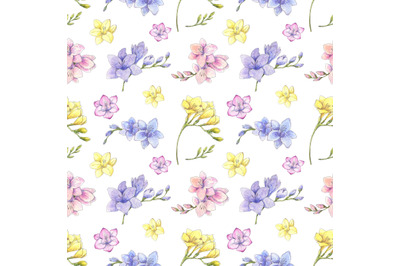 Freesia watercolor floral seamless pattern