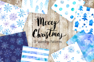 Watercolor Christmas Snow Patterns