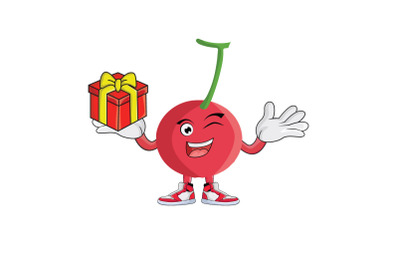 Cherry with Gift Cartoon Character Design