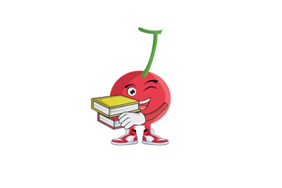 Cherry Fruit with Books Cartoon Character Design