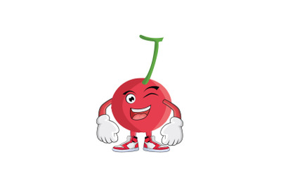 Cherry Fruit Smile Wink Cartoon Character Design