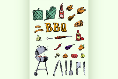 Doodle set of barbecue and grill elements