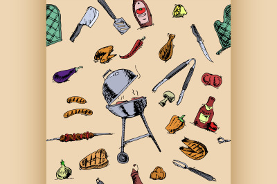 Seamless pattern of barbecue and grill elements