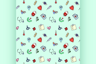 Seamless pattern medical icons set