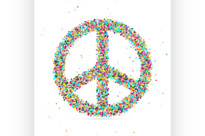 peace symbol consisting of colored particles