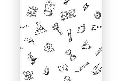 Seamless pattern Science icons doodles vector set