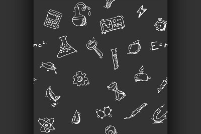 Seamless pattern Science icons doodles vector set