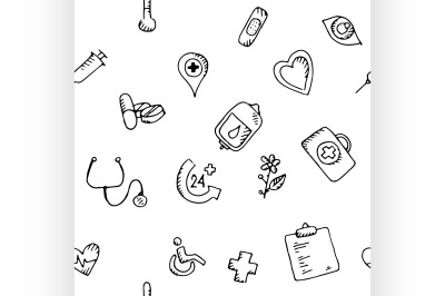 Seamless pattern medical icons set