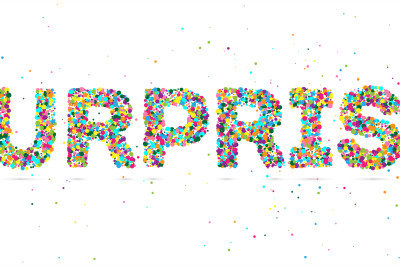 surprise word consisting of colored particles