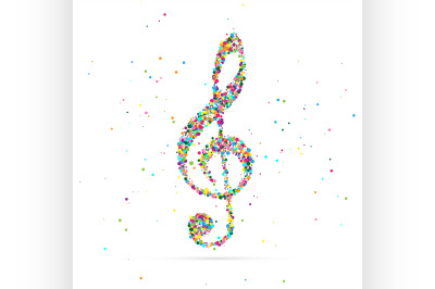 treble clef symbol consisting of colored particles