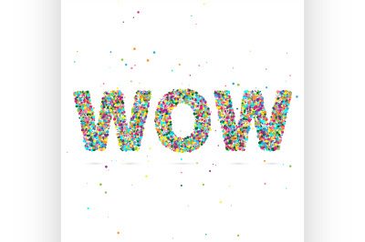 wow word consisting of colored particles