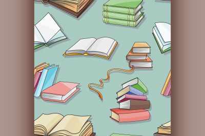 Books pattern isolated on blue background