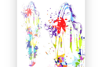 fashion look girl with color splashes