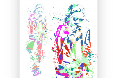 fashion look girl with color splashes