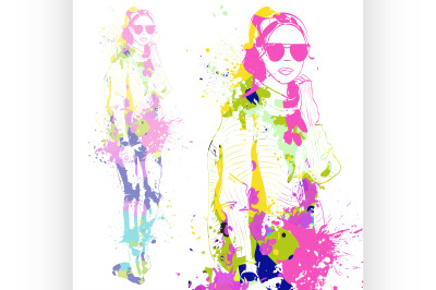 fashion look girl with color splashes