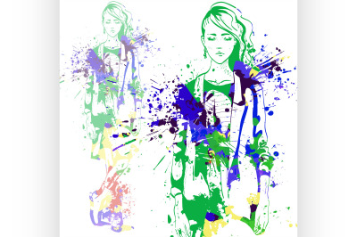 fashion look girl with color splashes