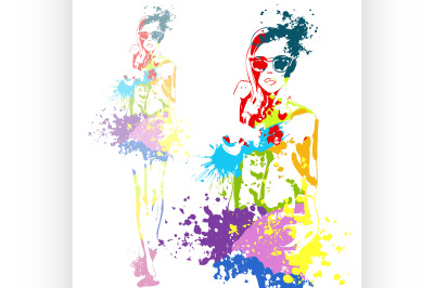 fashion look girl with color splashes