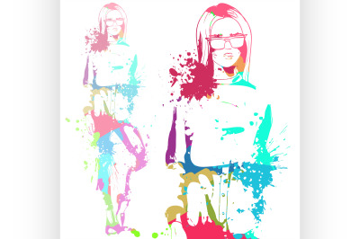 fashion look girl with color splashes