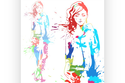 fashion look girl with color splashes