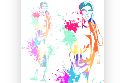 fashion look girl with color splashes