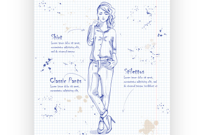 fashion look on a notebook page