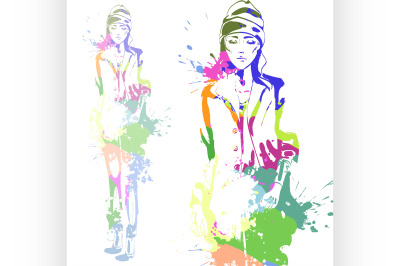 fashion look girl with color splashes