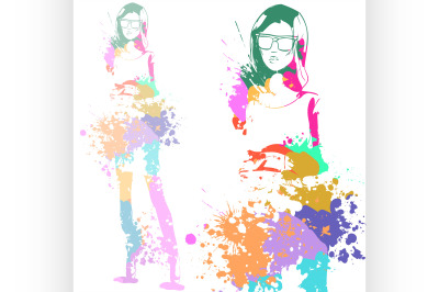 fashion look girl with color splashes