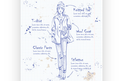 fashion look on a notebook page