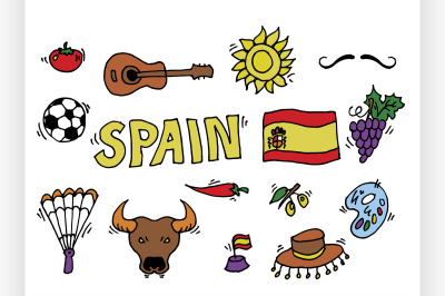 Love Spain, doodles symbols of Spain.