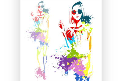 trendy look girl with color splashes